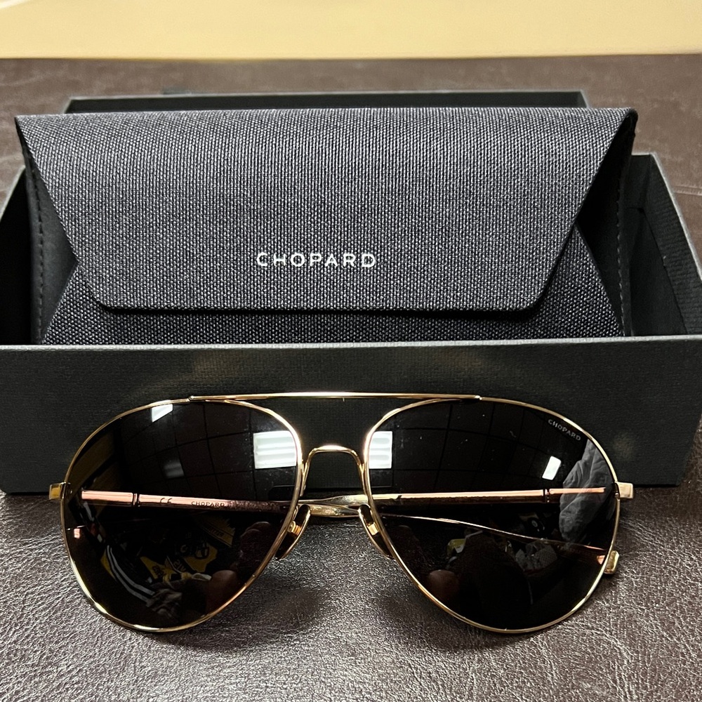 Chopard Gold and Black Aviator Sunglasses